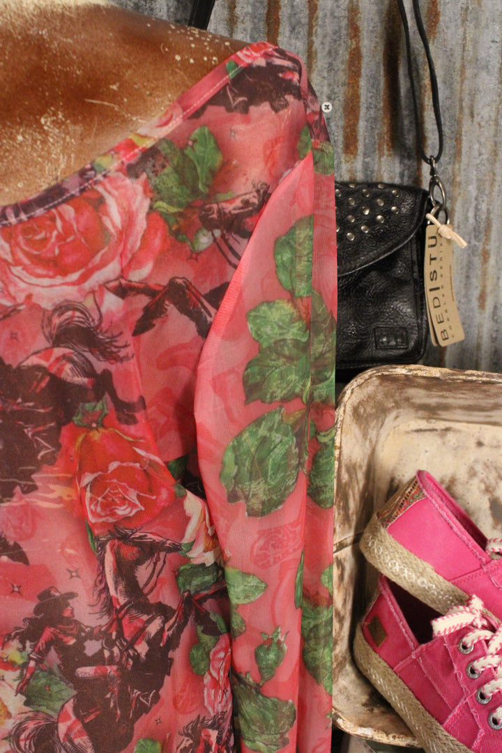 Roses And Cowgirls Mesh Top
