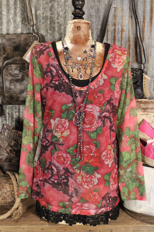 Roses And Cowgirls Mesh Top