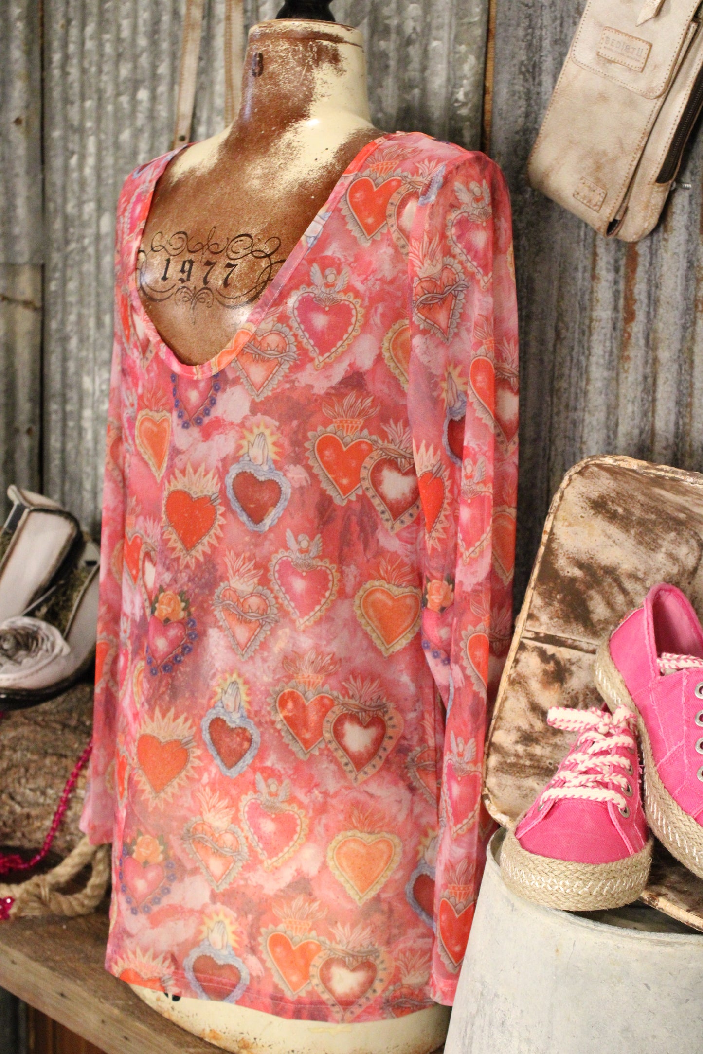 Sacred Mesa Heart Mesh Top