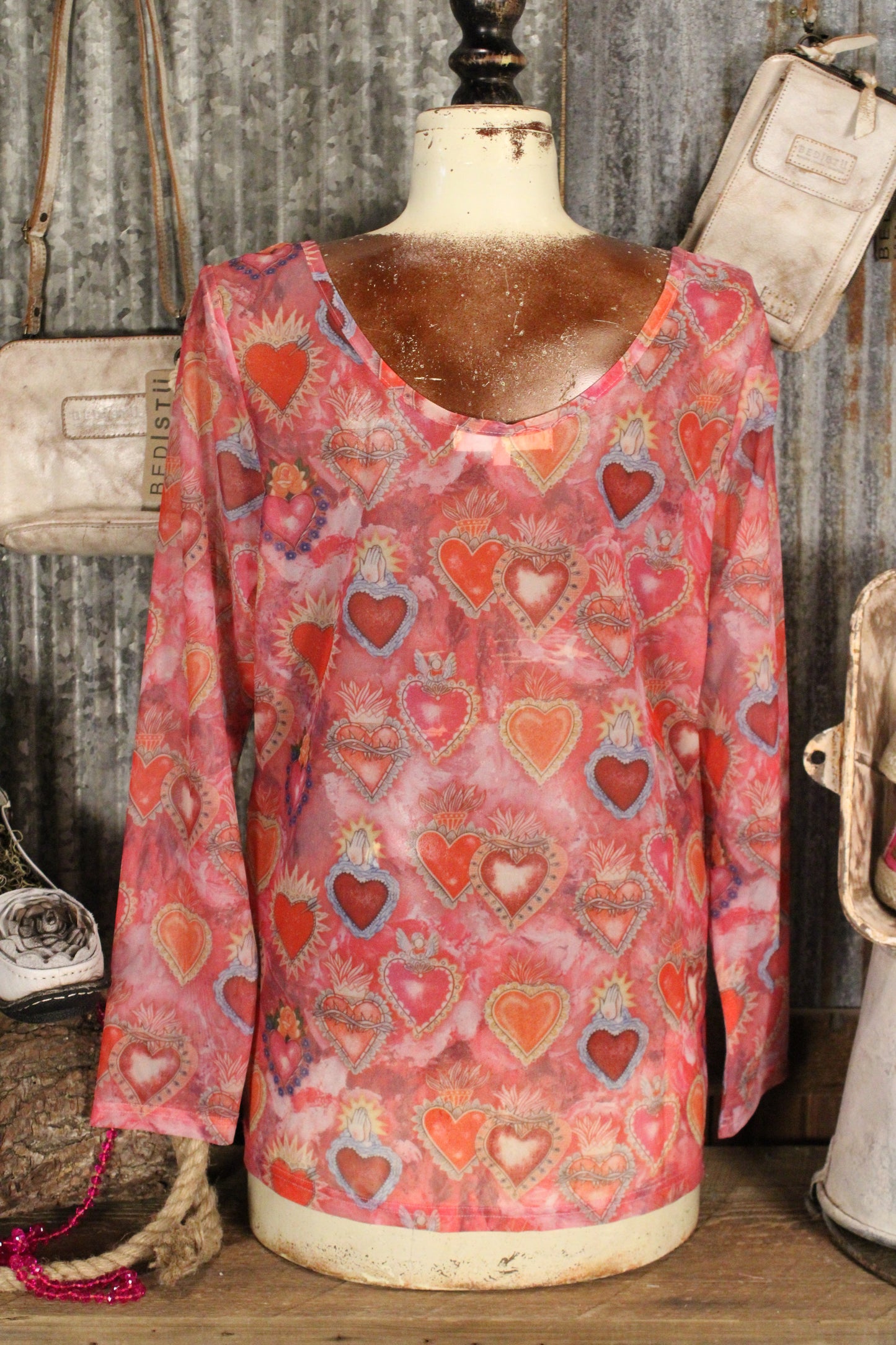 Sacred Mesa Heart Mesh Top
