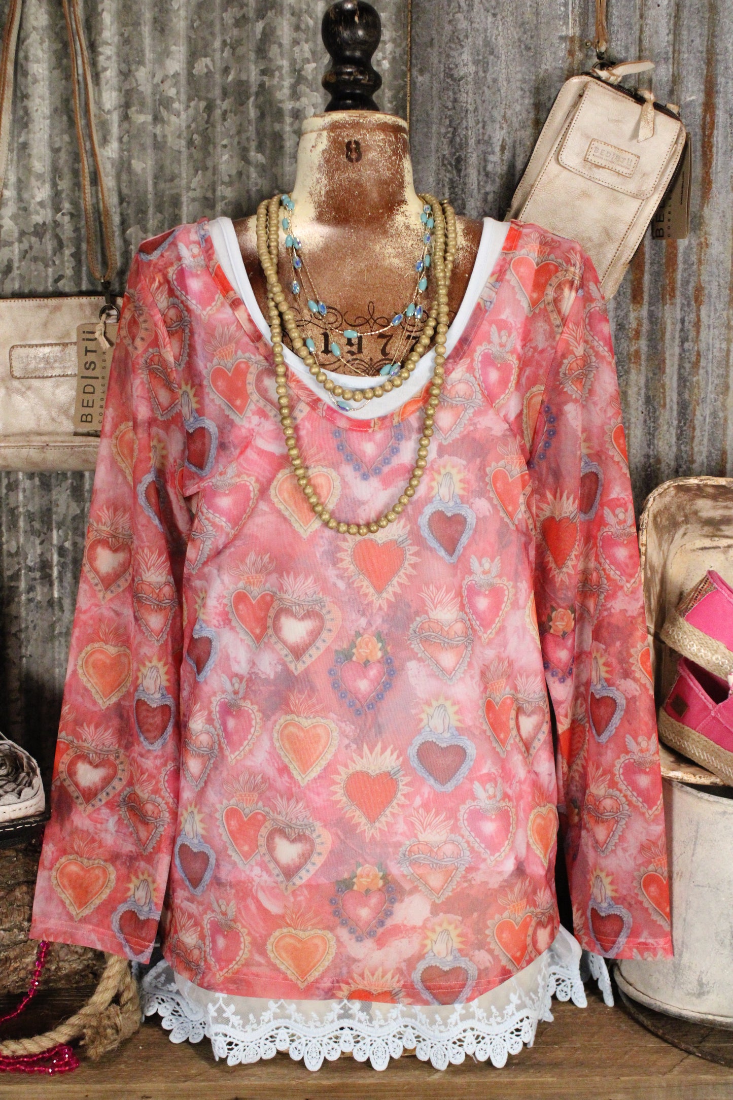 Sacred Mesa Heart Mesh Top