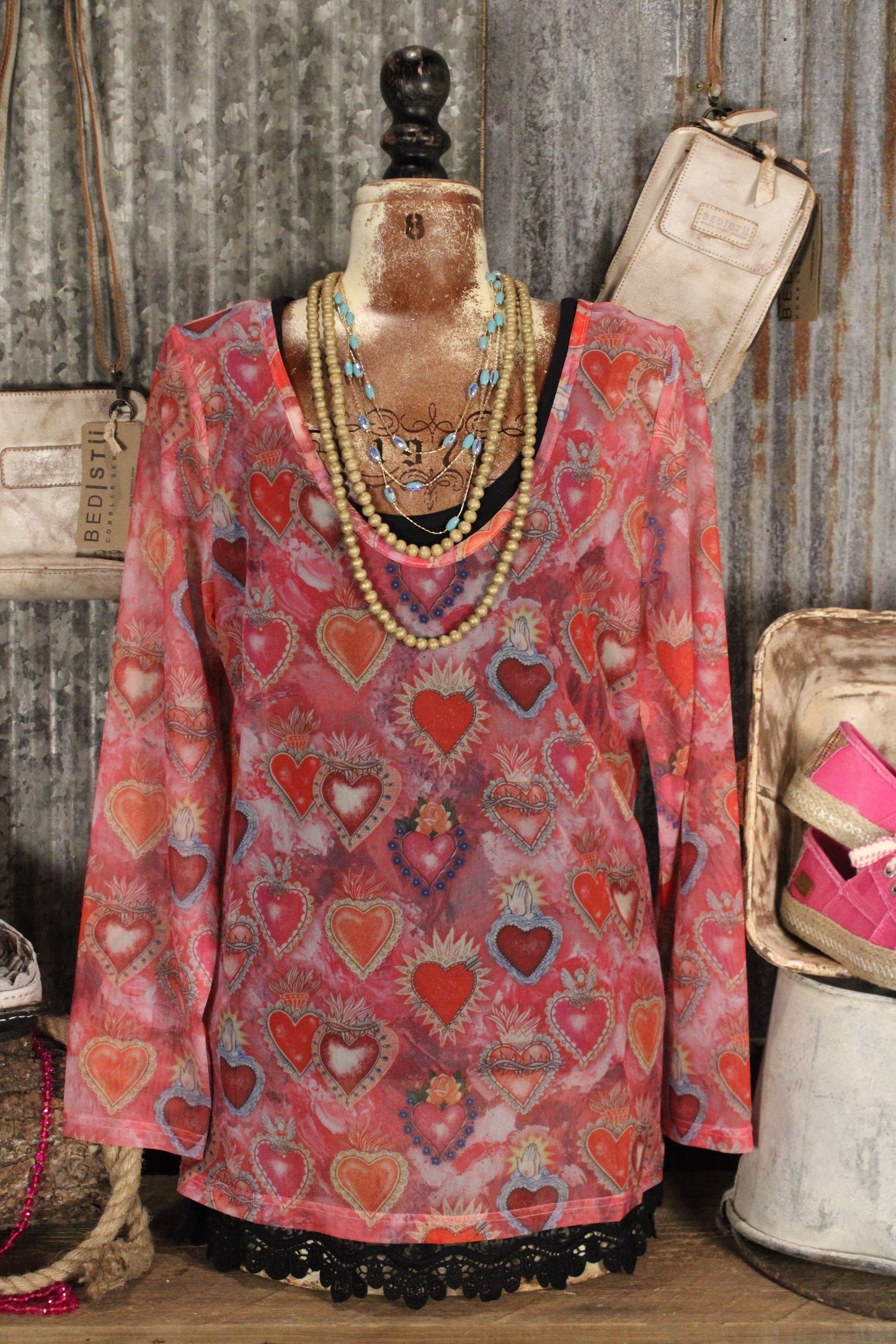 Sacred Mesa Heart Mesh Top