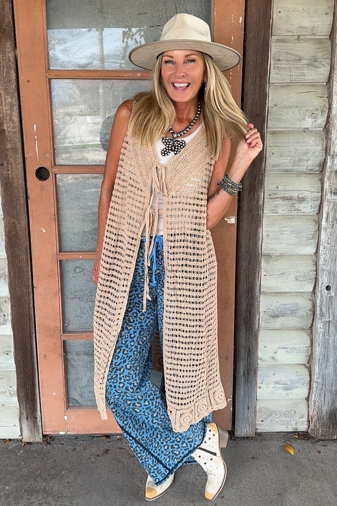 Dreamweave Sleeveless Taupe Cardigan