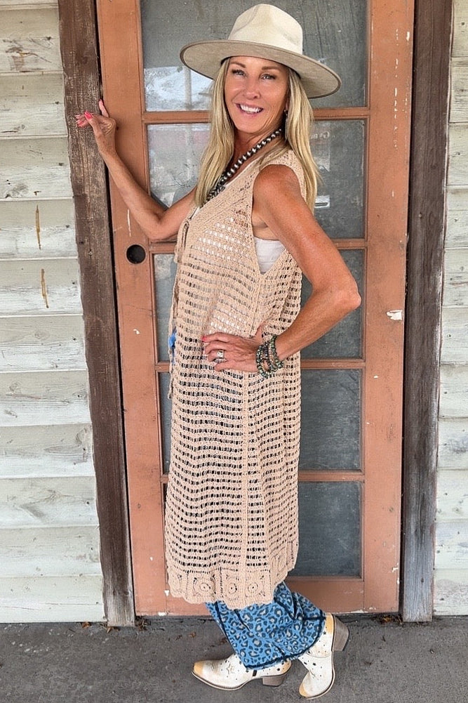 Dreamweave Sleeveless Taupe Cardigan