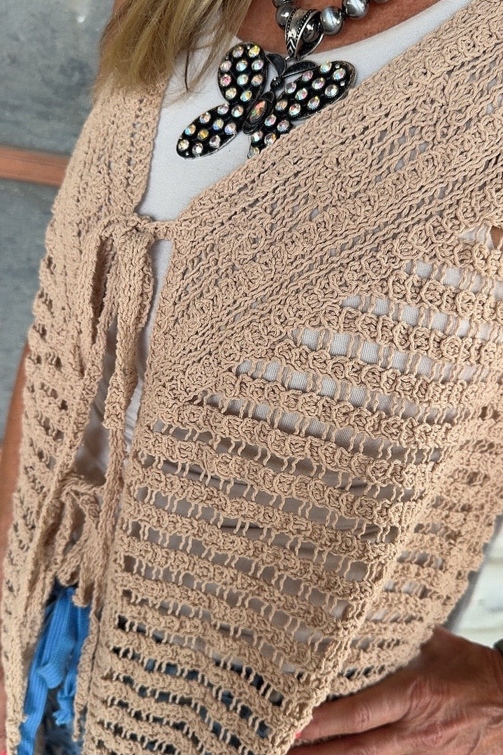 Dreamweave Sleeveless Taupe Cardigan