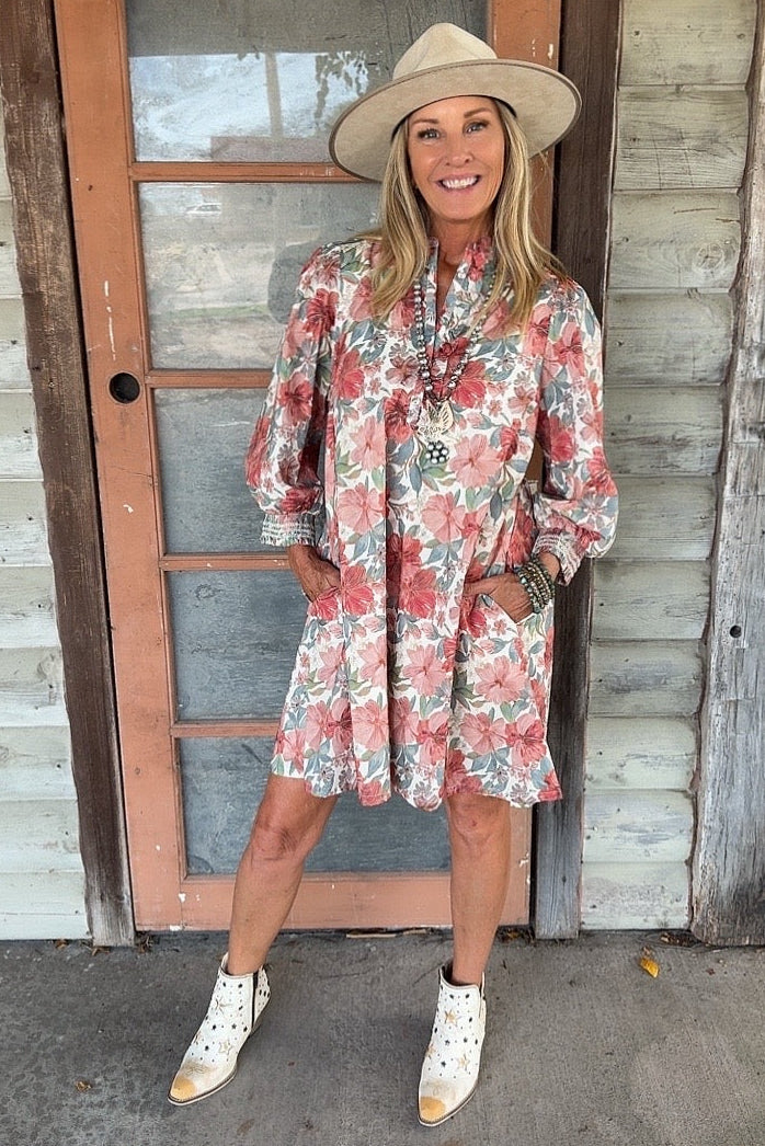 Coral & Teal Blossom Dress