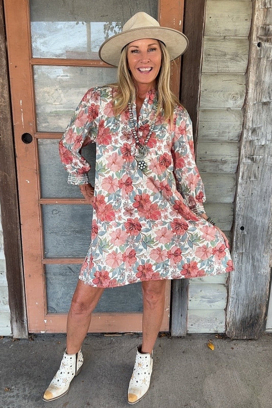 Coral & Teal Blossom Dress