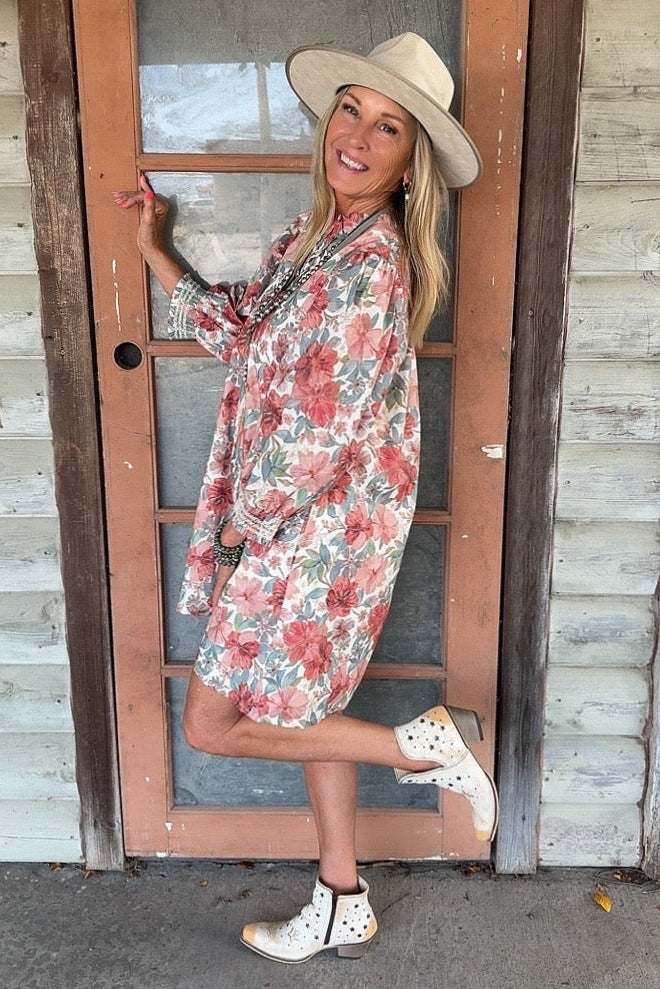 Coral & Teal Blossom Dress