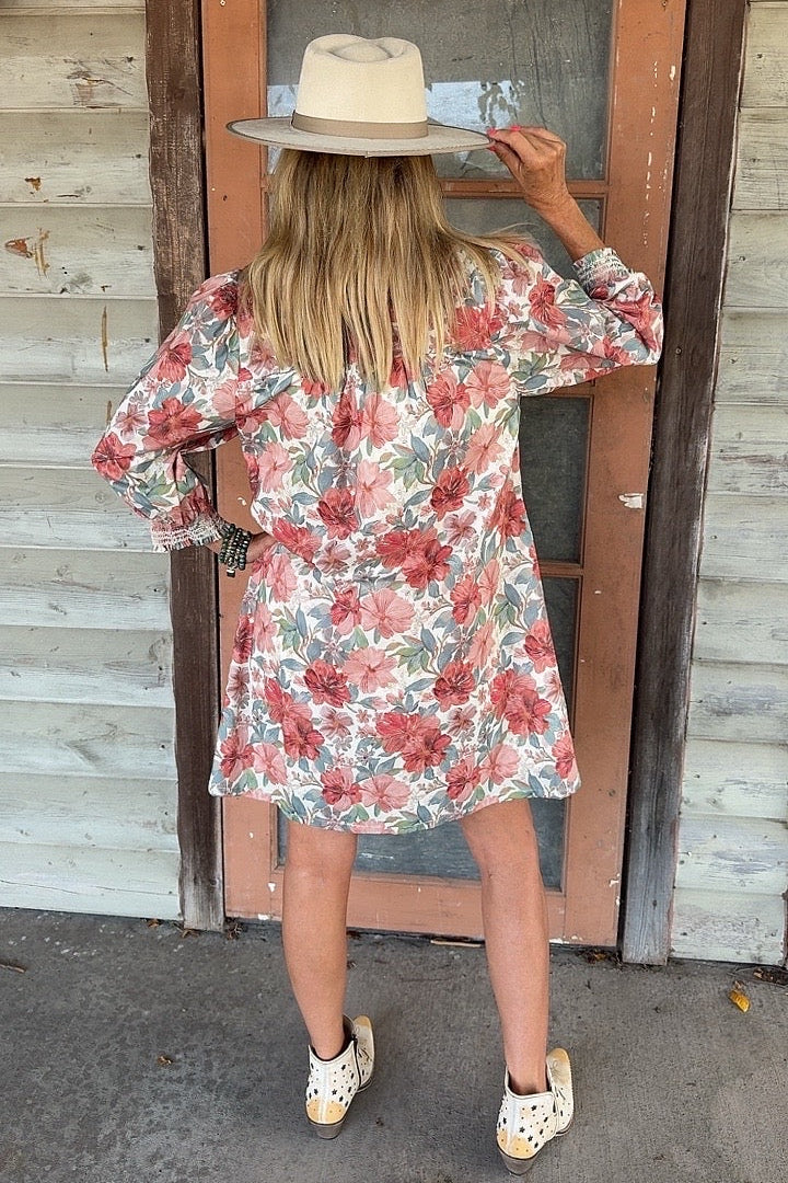 Coral & Teal Blossom Dress