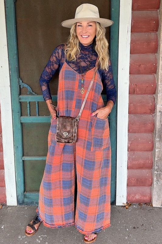 Autumn Plaid Cotton Overalls