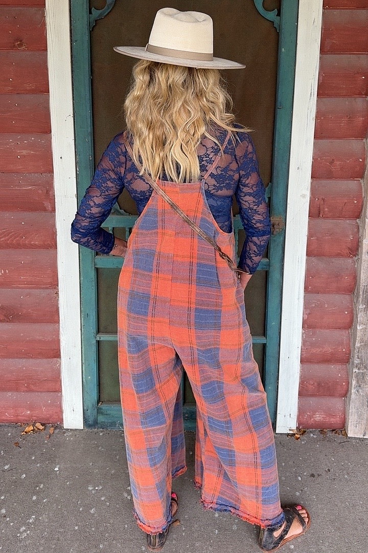 Autumn Plaid Cotton Overalls