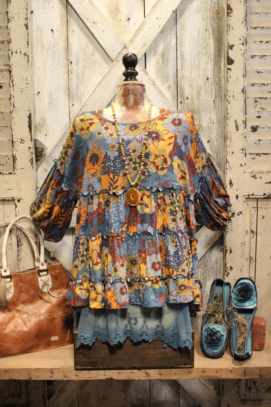 Dusty Blue Floral Blouse
