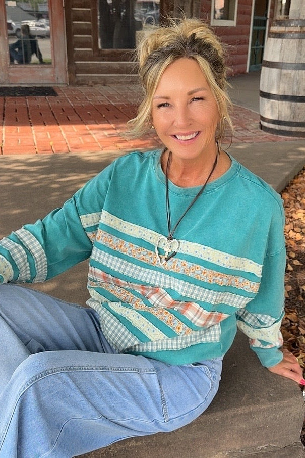 Teal Prairie Stripe Top
