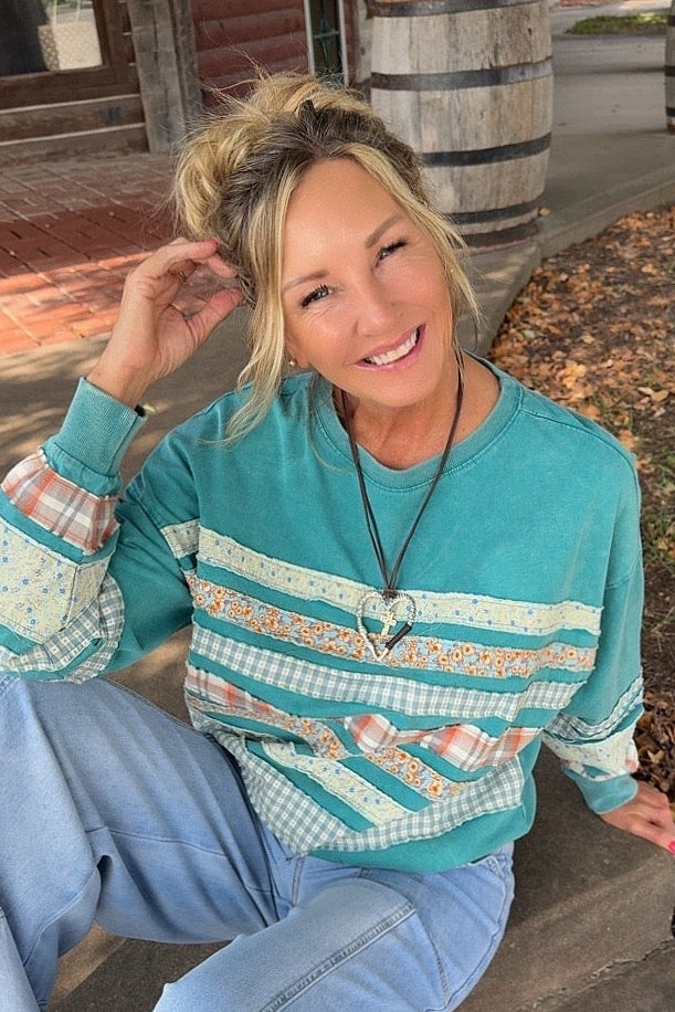 Teal Prairie Stripe Top