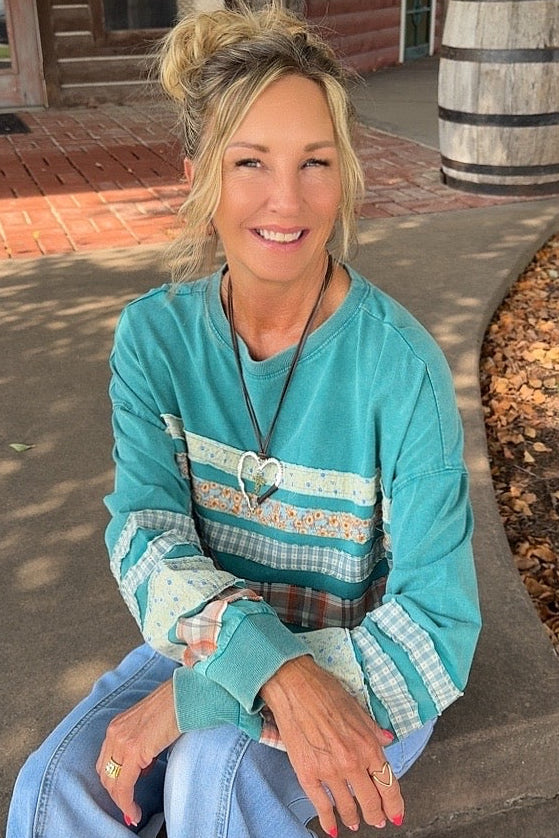 Teal Prairie Stripe Top