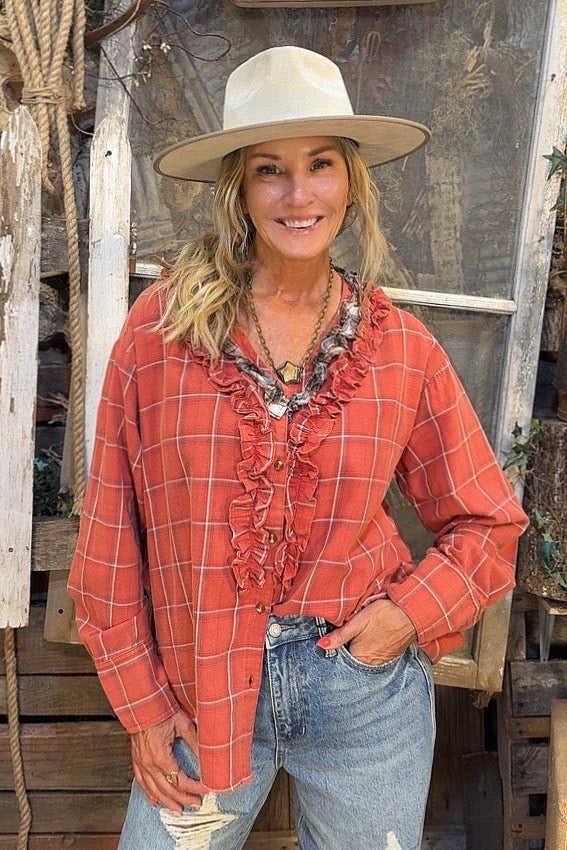 Rustic Plaid Cotton Blouse
