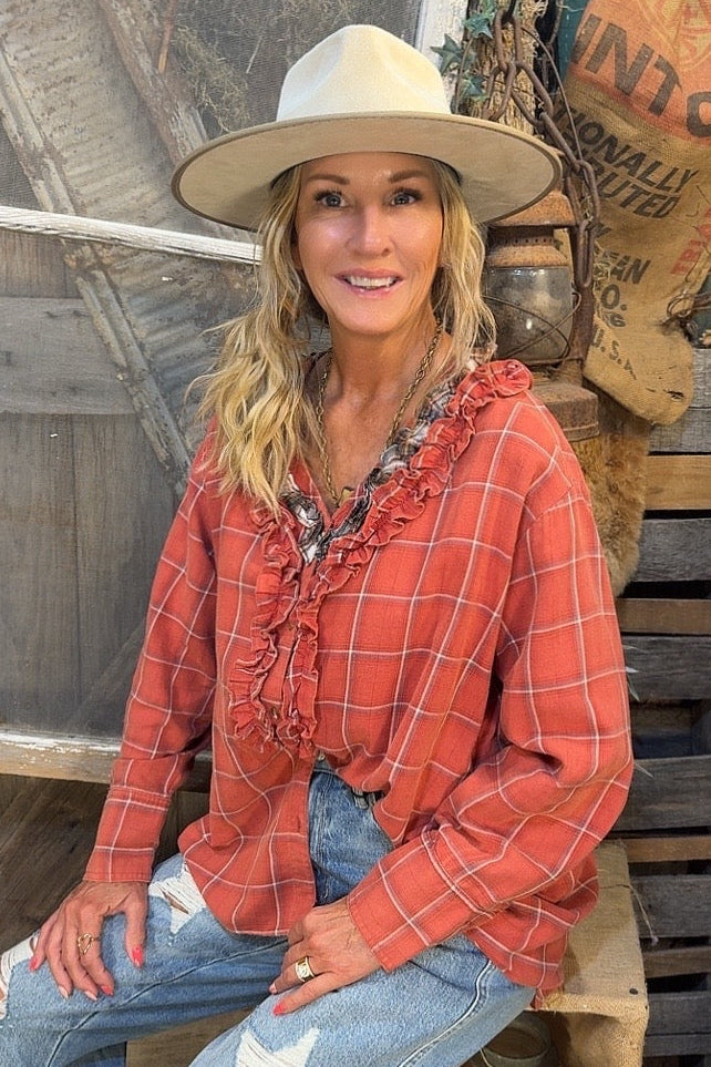 Rustic Plaid Cotton Blouse