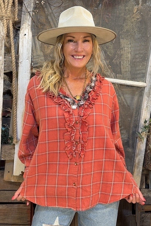 Rustic Plaid Cotton Blouse