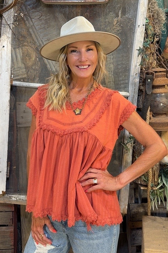Sunset Coral Cotton Top