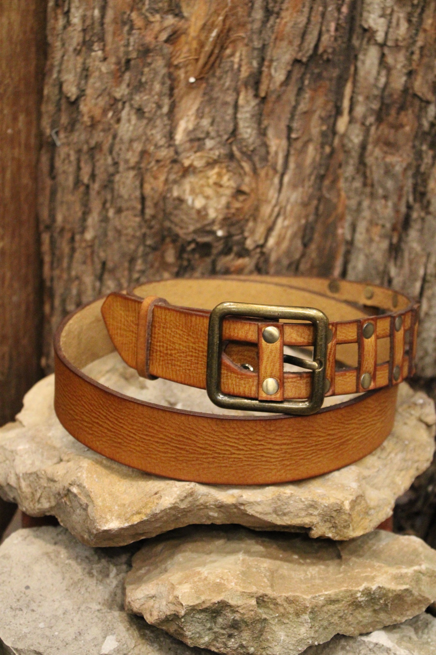 Picket Fence Brown Leather Belt