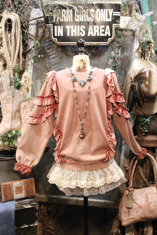 Antique Rose Ruffle Sweatshirt