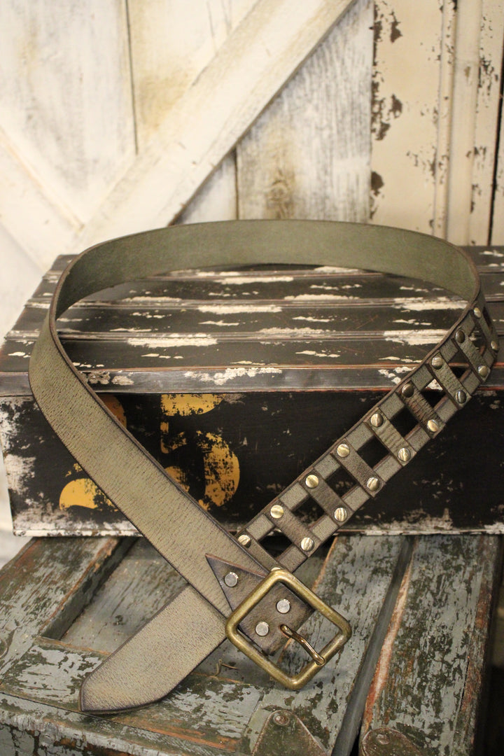 Picket Fence Olive Leather Belt
