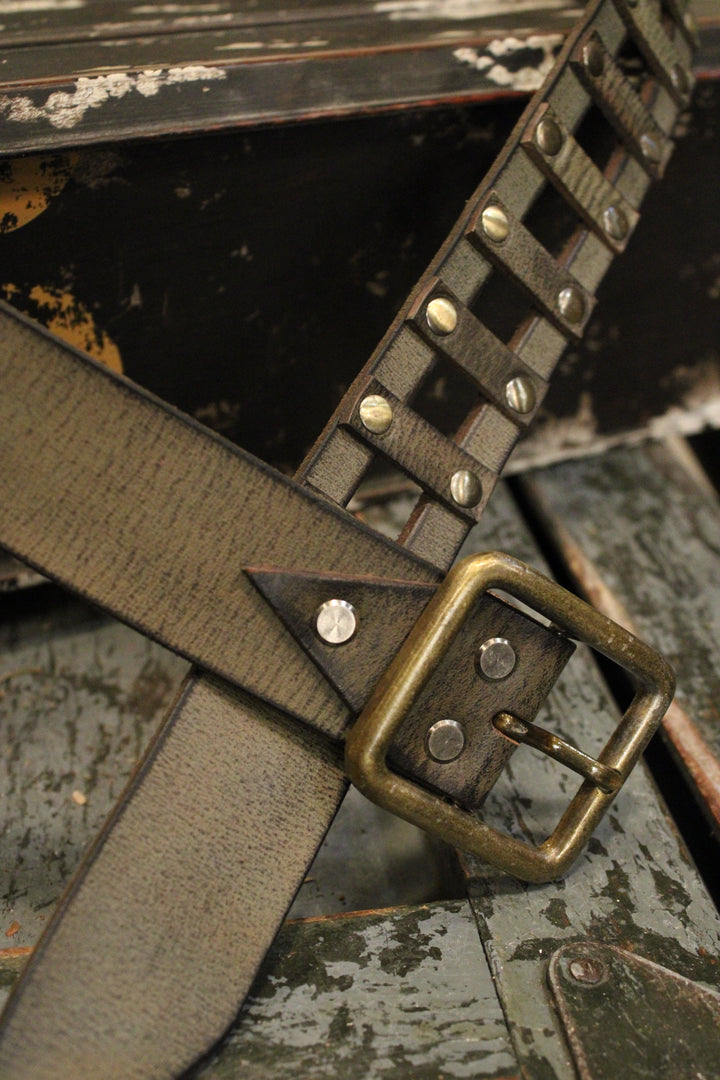 Picket Fence Olive Leather Belt
