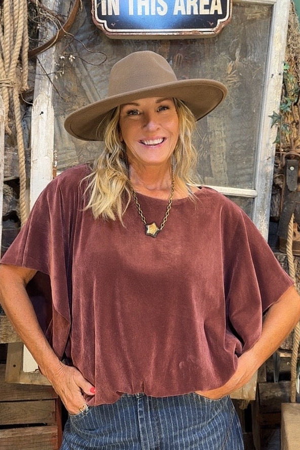 Soft Merlot Velvet Blouse