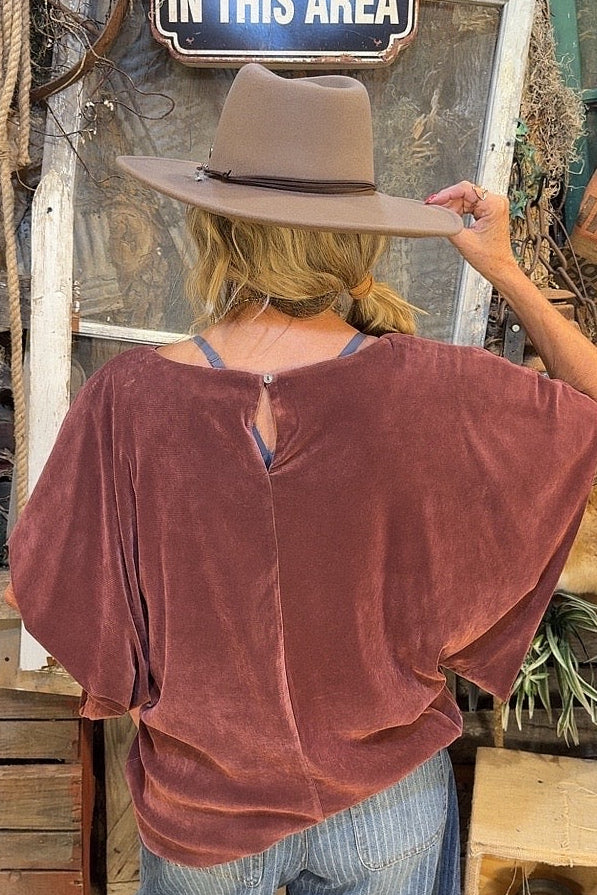 Soft Merlot Velvet Blouse