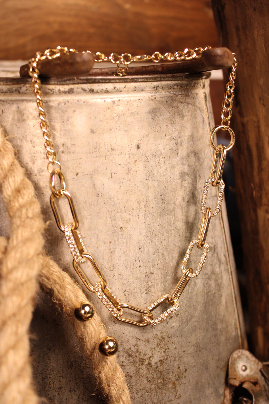 Gilded Crystal Link Necklace Set