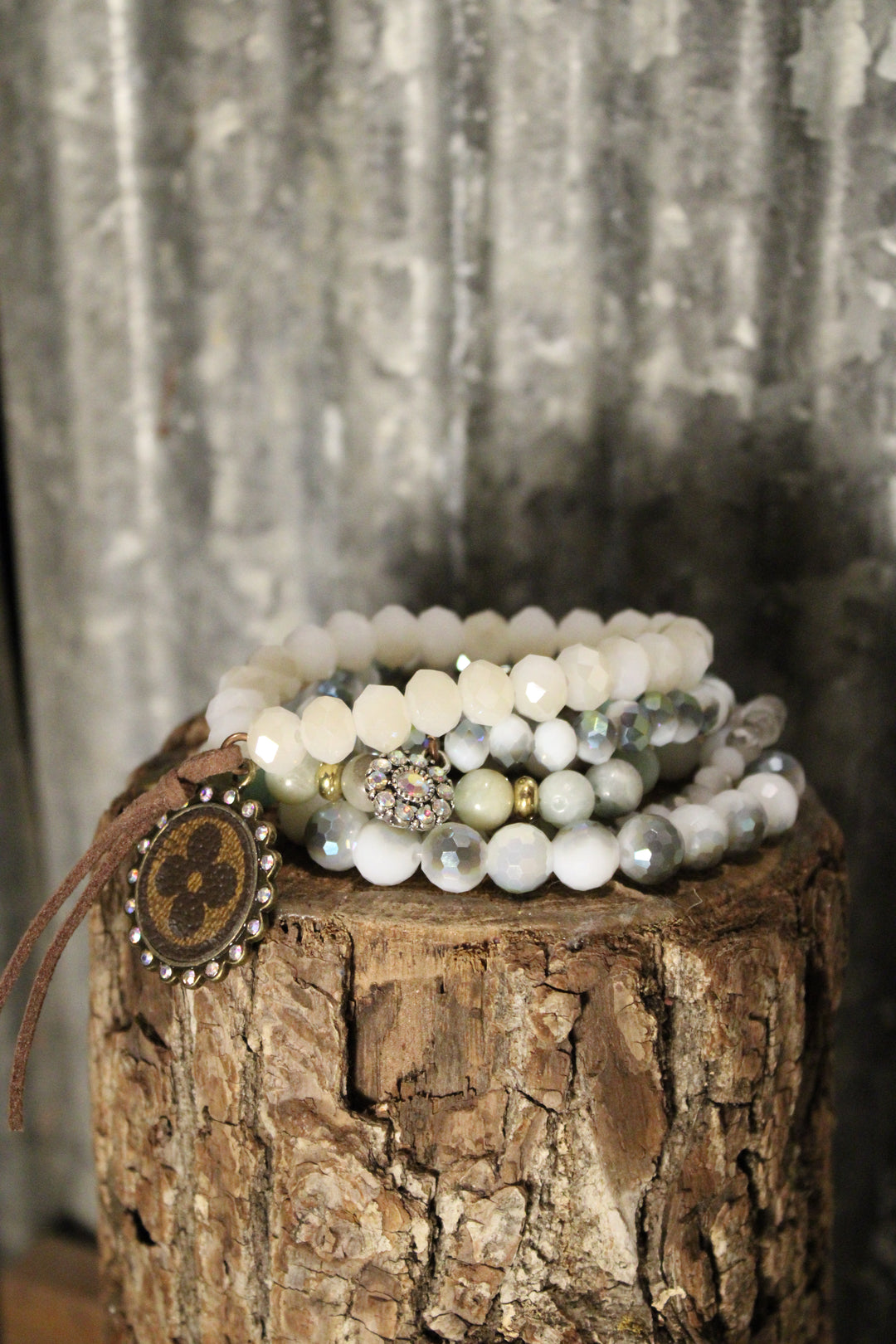 Iron and Ivory Bejeweled Bracelet Set