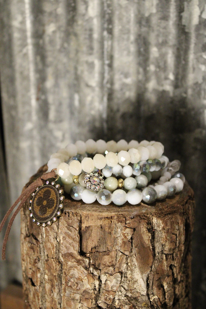 Iron and Ivory Bejeweled Bracelet Set