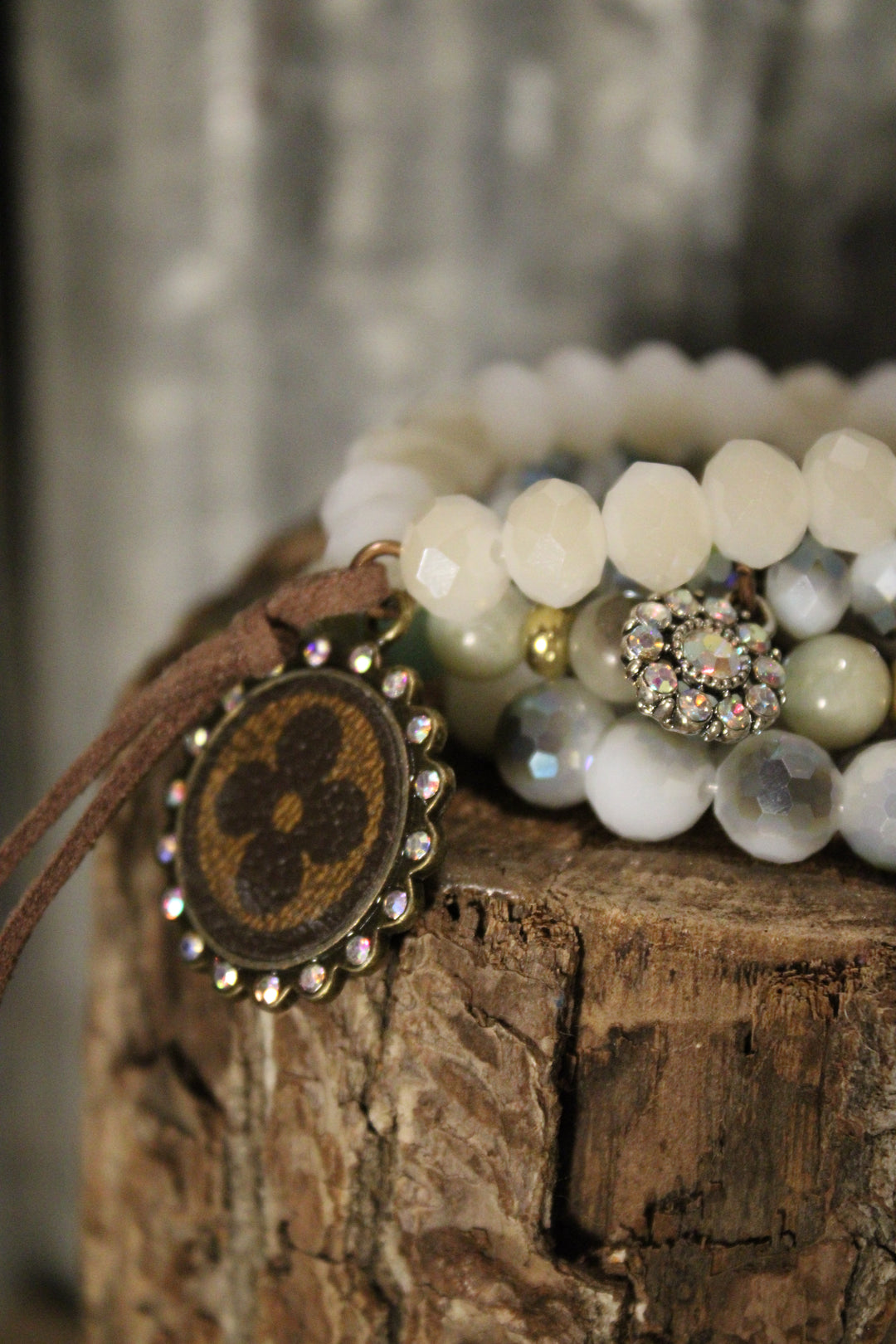 Iron and Ivory Bejeweled Bracelet Set