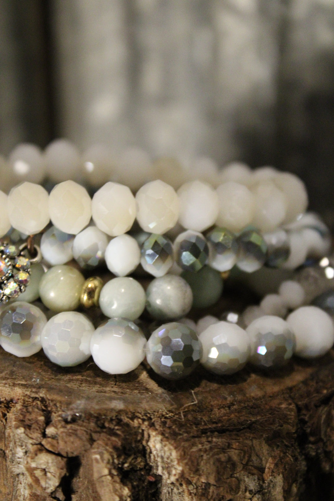 Iron and Ivory Bejeweled Bracelet Set