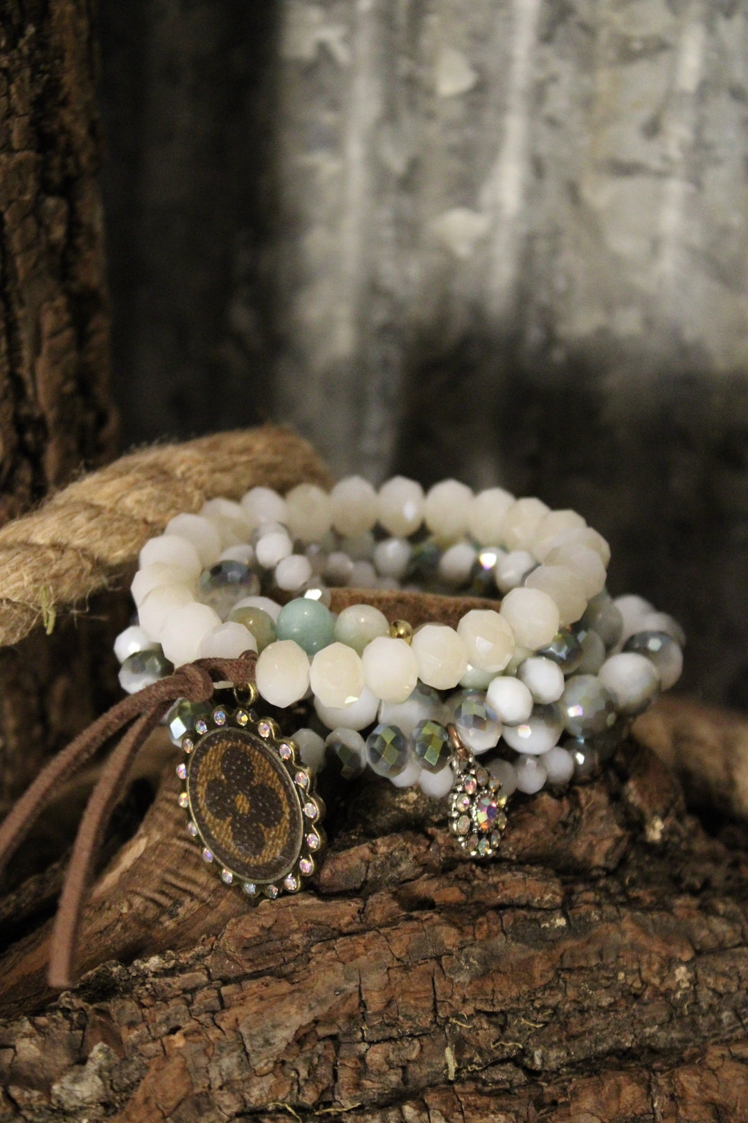 Iron and Ivory Bejeweled Bracelet Set