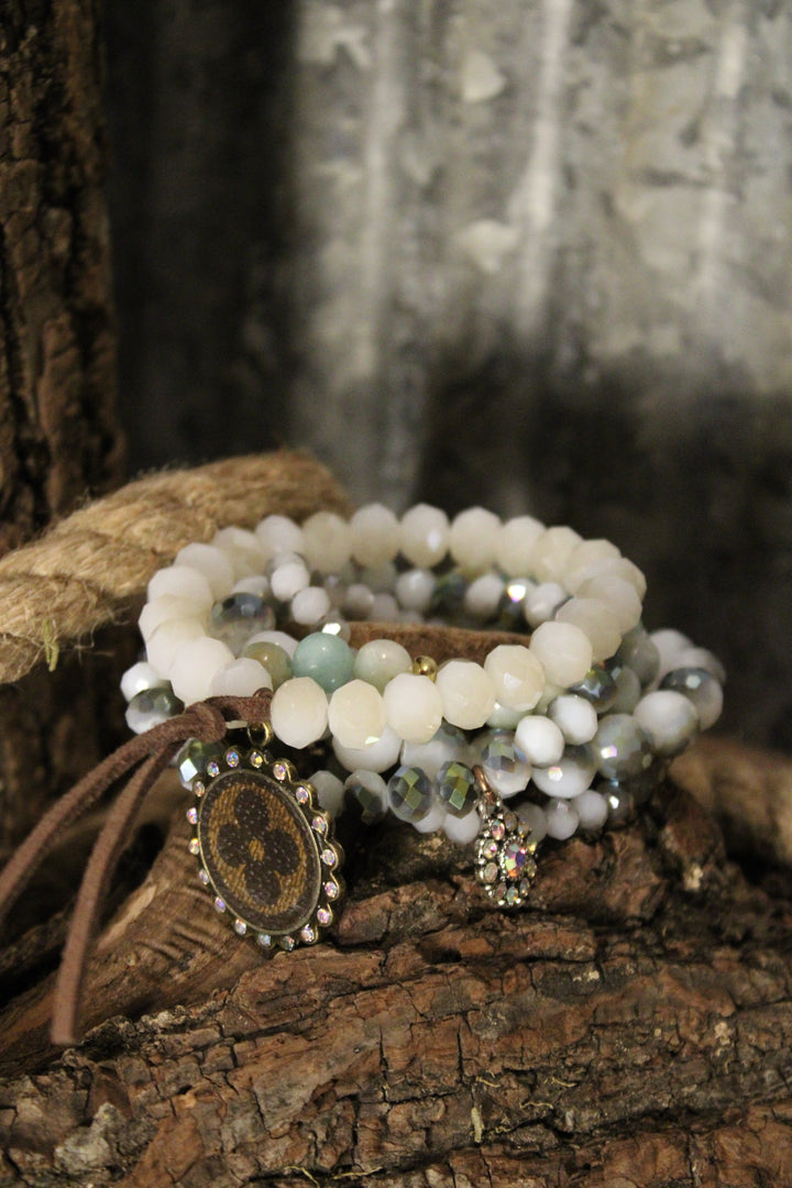 Iron and Ivory Bejeweled Bracelet Set