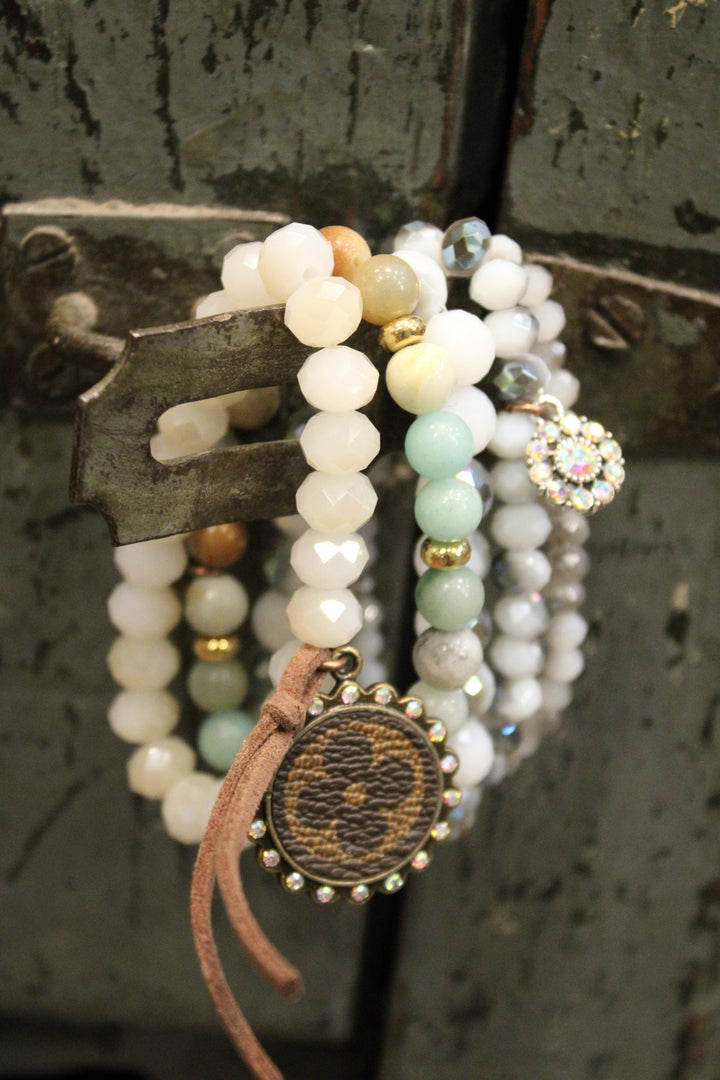 Iron and Ivory Bejeweled Bracelet Set