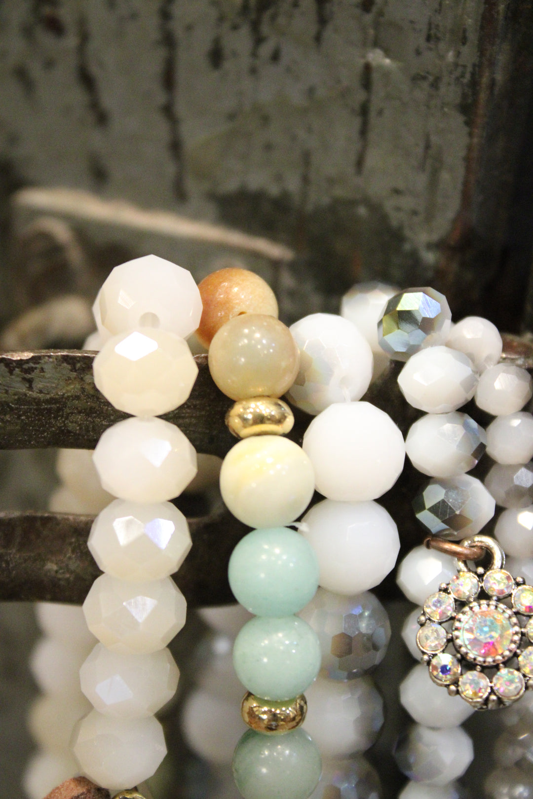 Iron and Ivory Bejeweled Bracelet Set