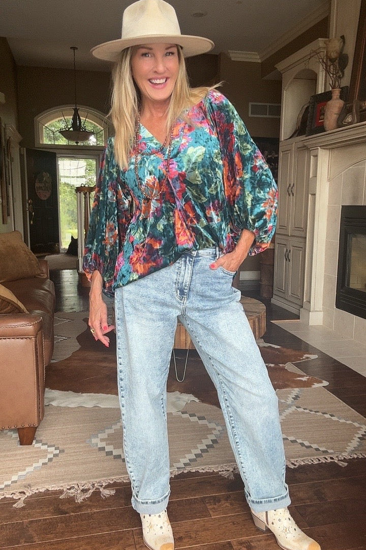 Prairie Bloom Teal Blouse