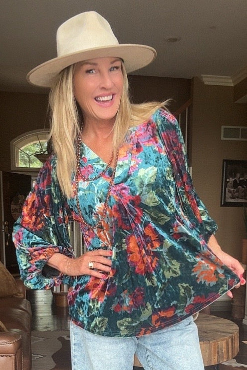 Prairie Bloom Teal Blouse