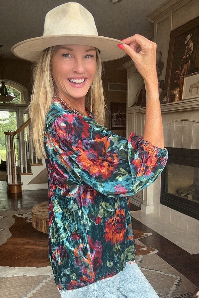 Prairie Bloom Teal Blouse