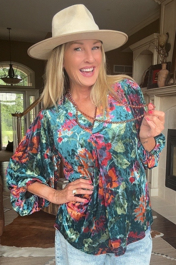 Prairie Bloom Teal Blouse