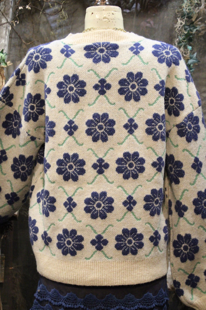 Blue Blooms Sweater