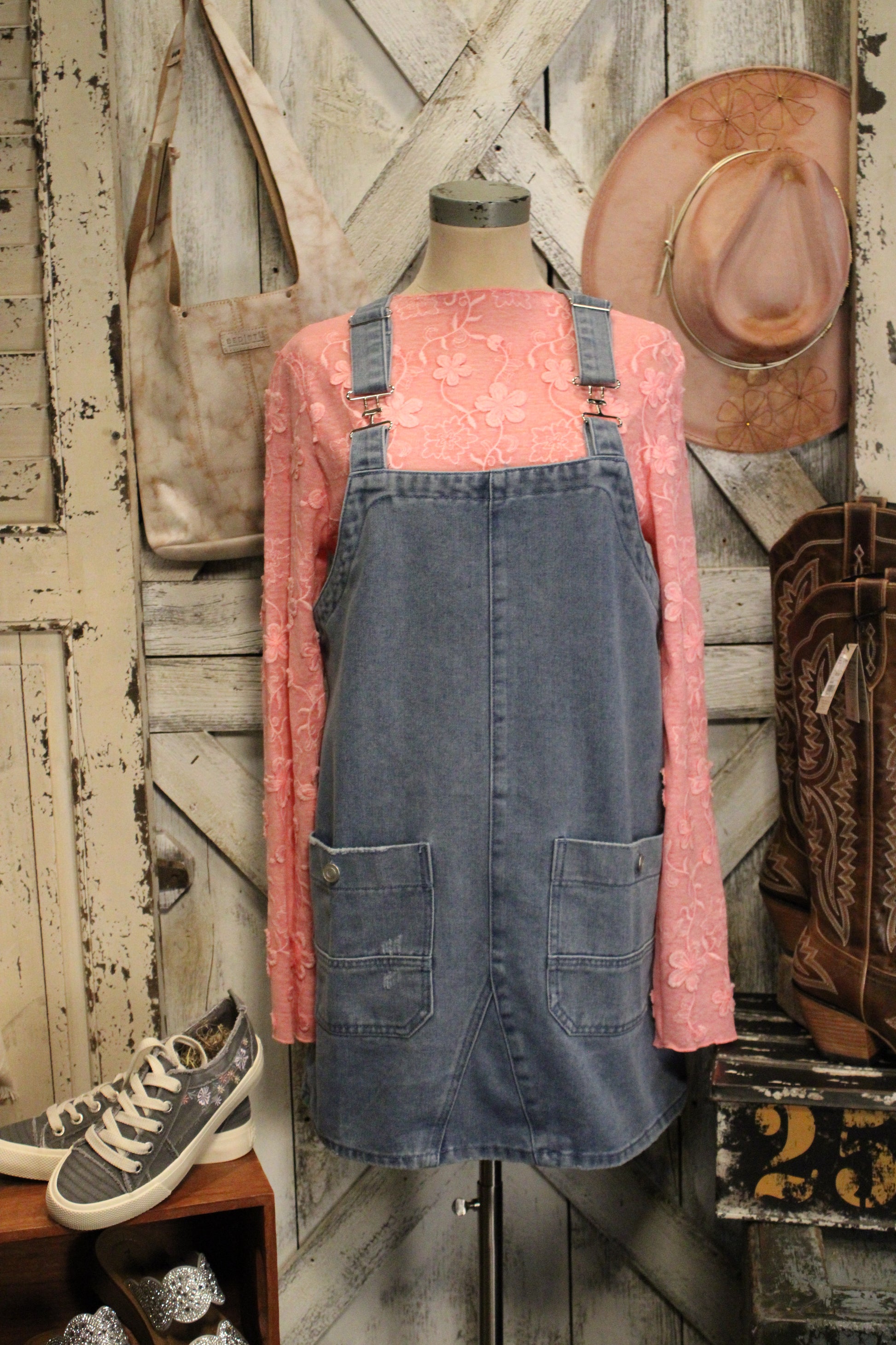 Laid Back Blues Overall Dress M