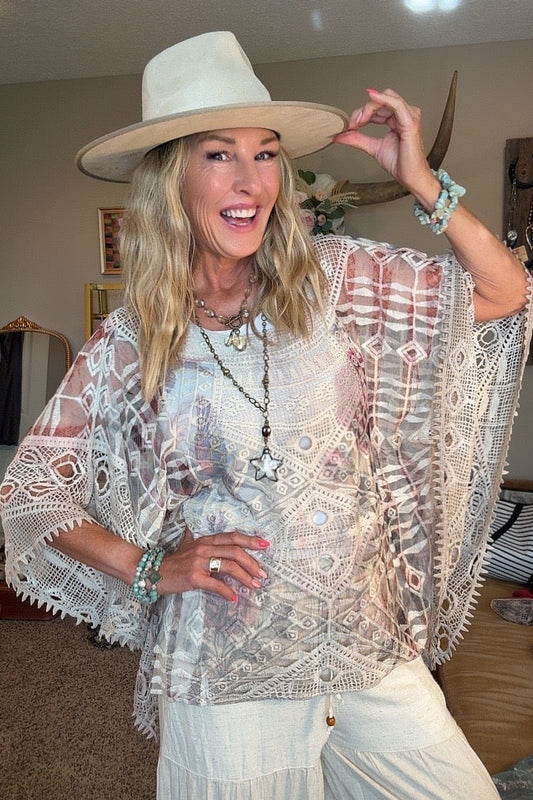 Enchanted Evening Vintage Bird Poncho