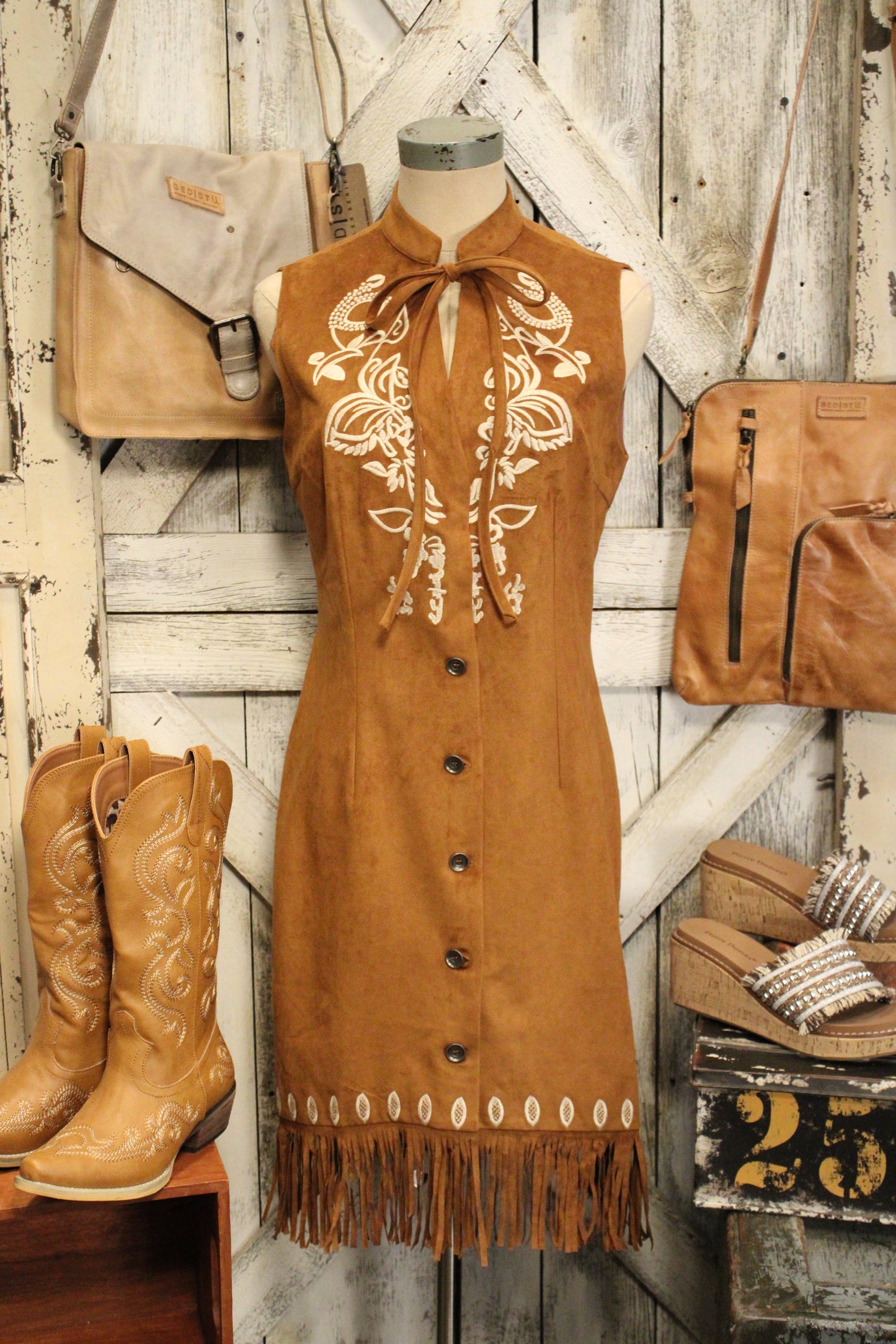 Fringe And Flora Suede Dress