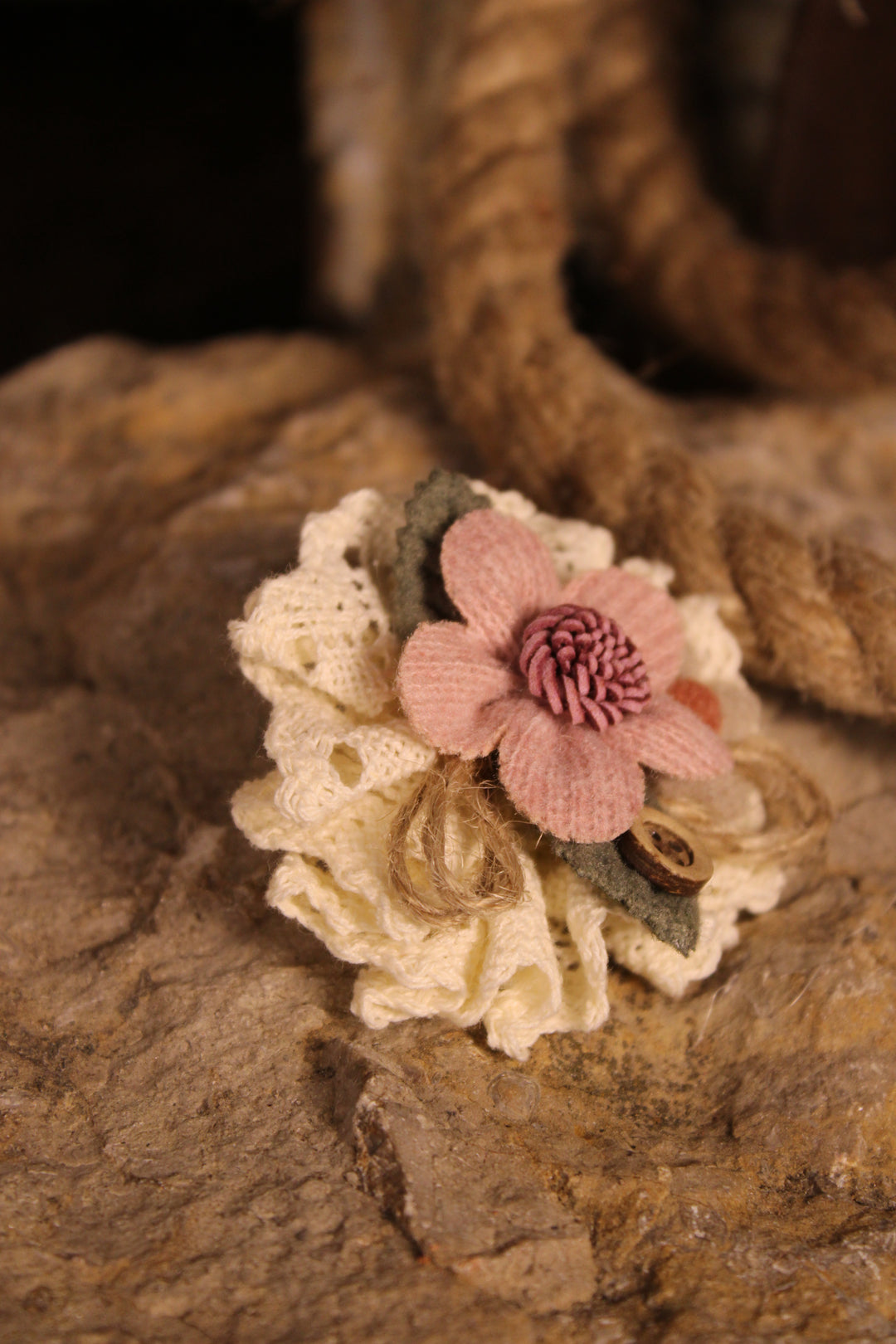 Dusty Rose &amp; Cream Blossom Brooch