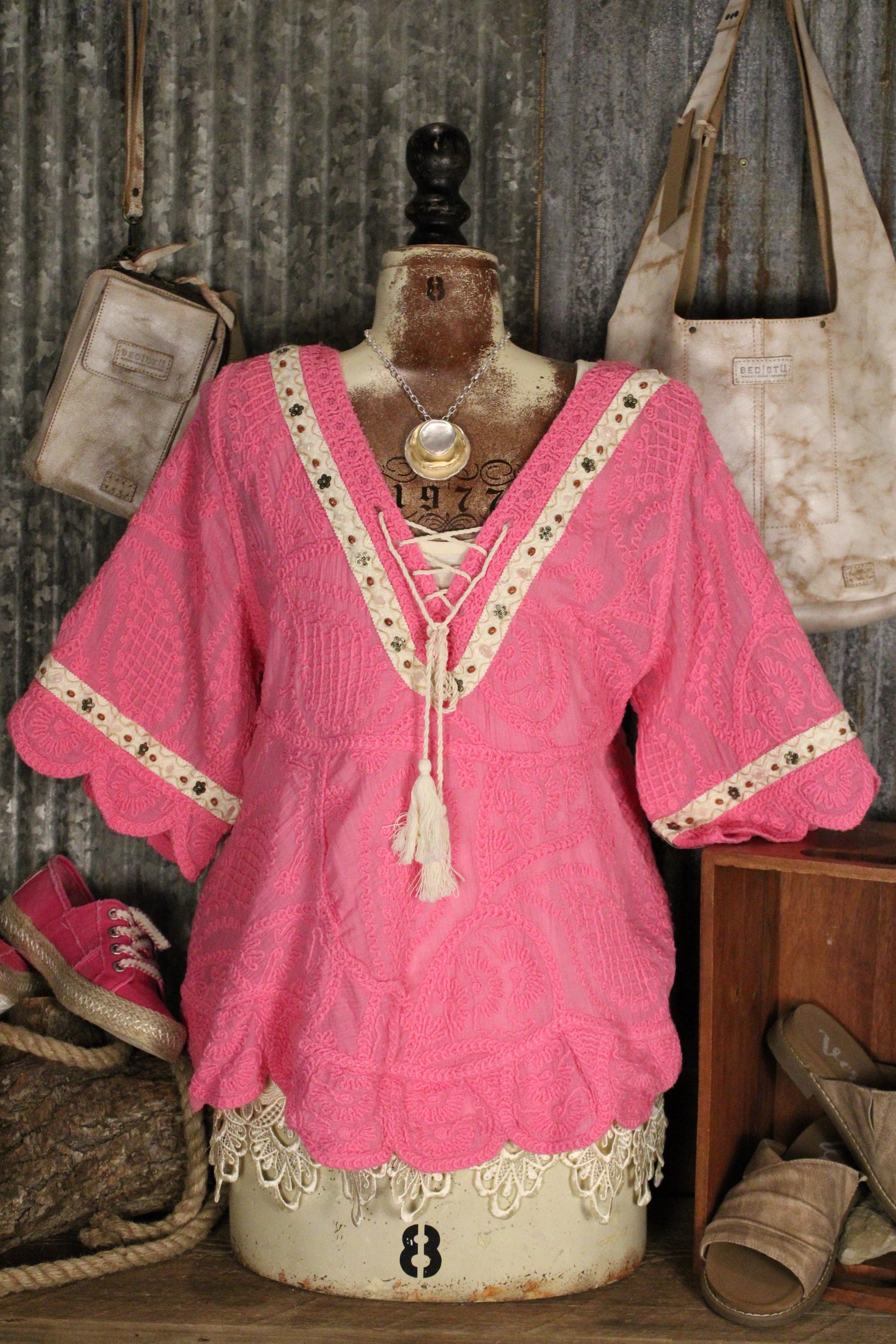 Bubblegum Scallop Trim Top
