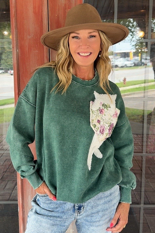 FGO Climbing Kitty Quilt Applique Sweatshirt