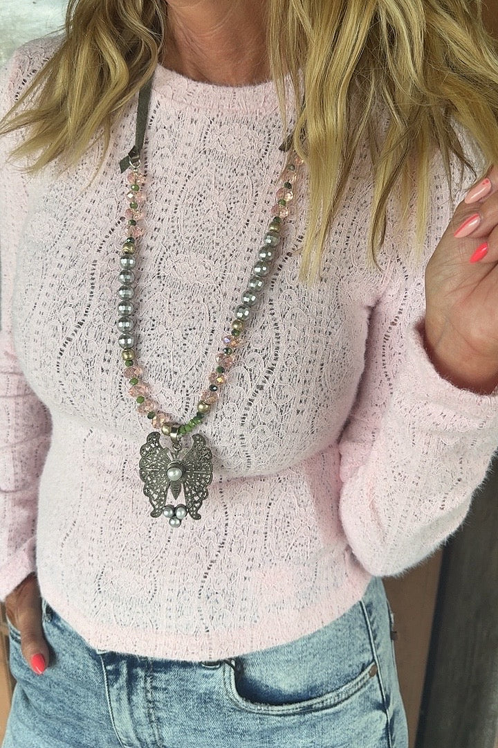 Sugar Petal Pink Semi-Mesh Top